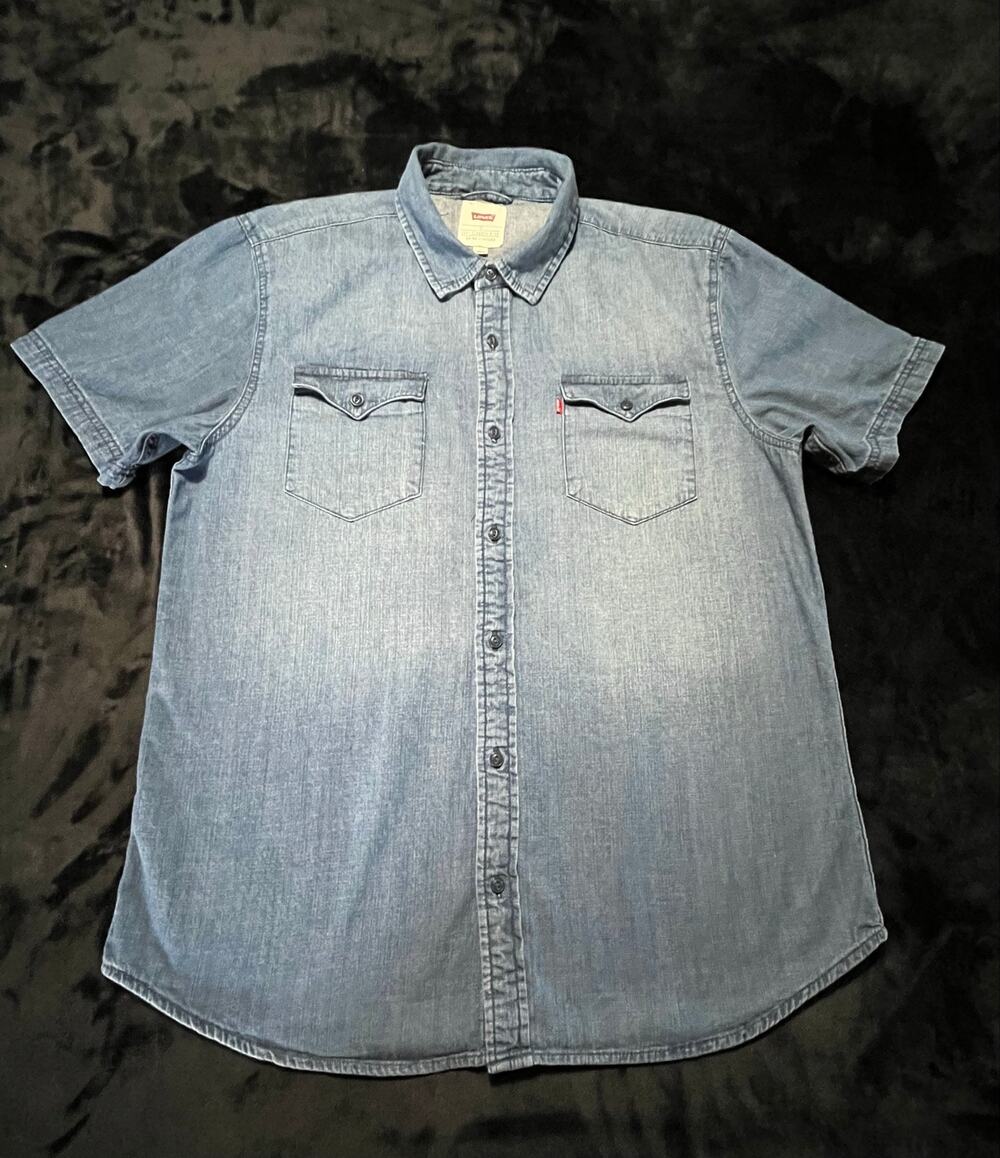 Levi's Men's Chambray Shirt Large Short Sleeve Button Front Blue
